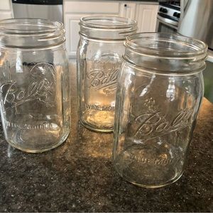 Three Large Ball Mason Jars No Lids